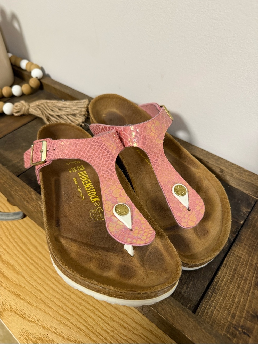 Birkenstock Pink Snake-Print Birkenstocks Sandals